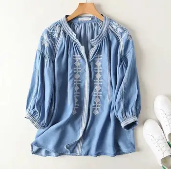 Women's spring autumn long sleeve embroidery print plus size shirt female thin denim shirt blouse chic tops tees TB780
Women's spring autumn long sleeve embroidery print plus size shirt female thin denim shirt blouse chic tops tees TB780