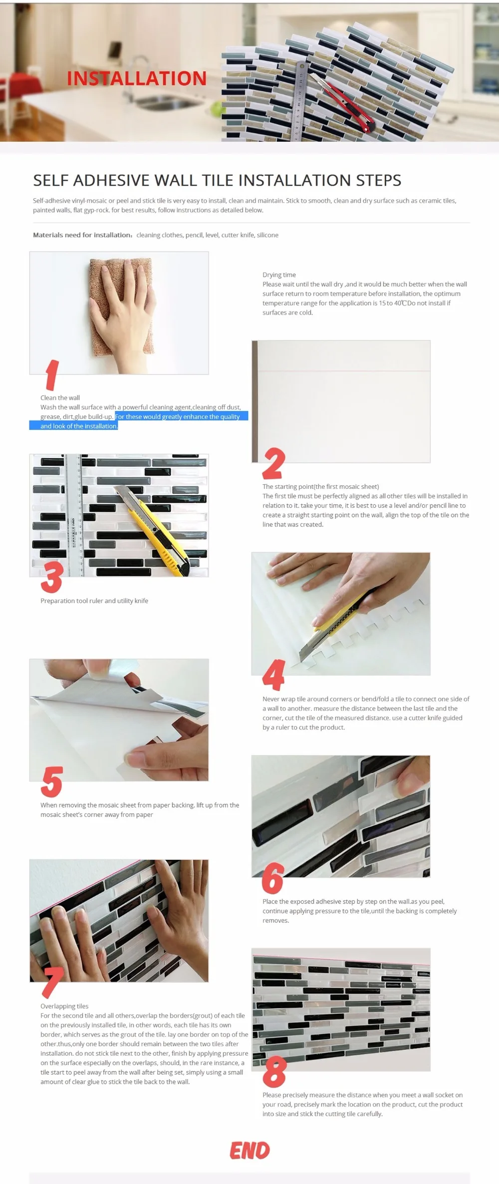 Install Instruction - YIYASU Vinyl Mosaic Backsplash Install Instruction - YIYASU Vinyl Mosaic Backsplash