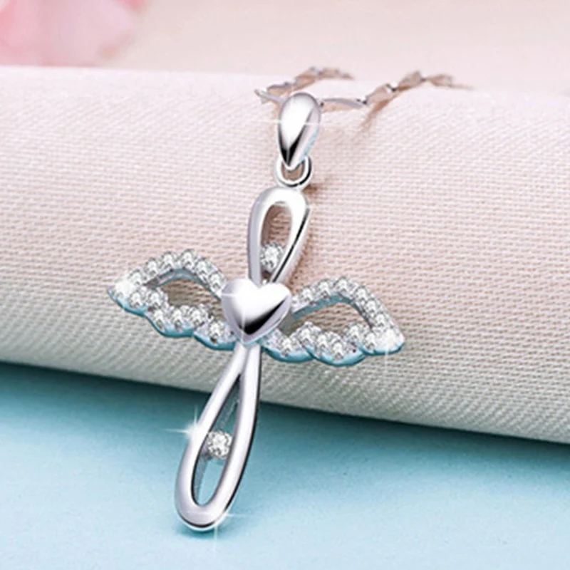 New Design Silver Color Angel Wings Cross Pendant Necklace Women Elegent AAA Zircon Fashion Choker Necklace Jewelry Wedding Gift
New Design Silver Color Angel Wings Cross Pendant Necklace Women Elegent AAA Zircon Fashion Choker Necklace Jewelry Wedding Gift