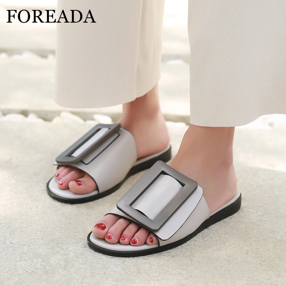 FOREADA Women Slides Summer Shoes Natural Cow Leather Buckle Flat Shoes Genuine Leather Open Toe Slippers Female Sandals 33-40
FOREADA Women Slides Summer Shoes Natural Cow Leather Buckle Flat Shoes Genuine Leather Open Toe Slippers Female Sandals 33-40