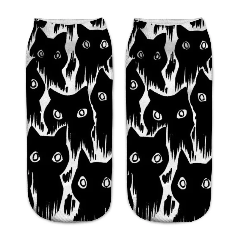 Cute Cat Short Socks 3D Printing Animal Harajuku Ankle Female Stocking Women Lingerie Men Streetwear Solid Black Pokemon Warmer (12)