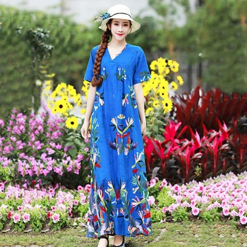Cotton Ethnic Vintage Print Long Dress Women Art V neck Plus size Ladies Short sleeve Summer Big Hem A line Dresses Clothes
Cotton Ethnic Vintage Print Long Dress Women Art V neck Plus size Ladies Short sleeve Summer Big Hem A line Dresses Clothes