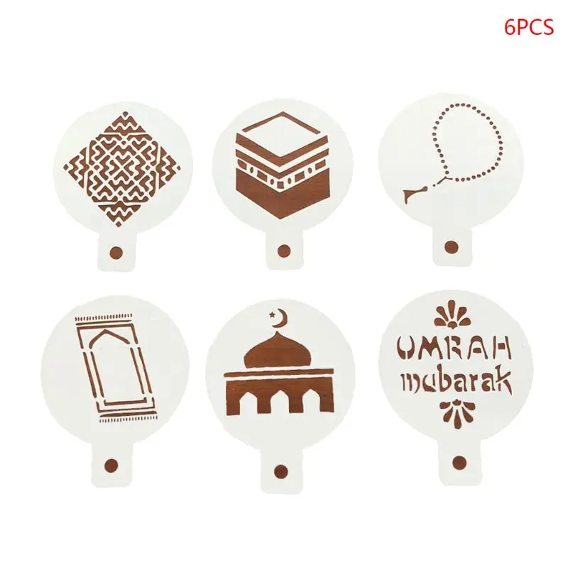Eid Mubarak Ramadan 6Pcs/Set Coffee Flower Spray Stencils Cake Mold Decorating DIY Mould