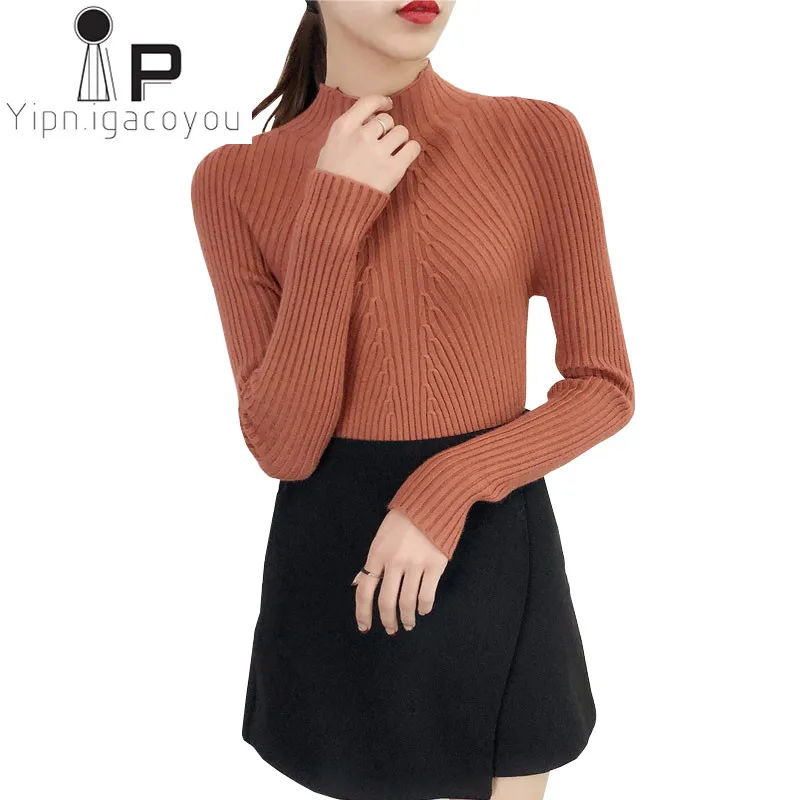 Autumn Winter Sweater Women Turtleneck Pullover Big size Slim Long sleeve Black Tops Knitwear Korean White Female Sweaters | Женская
