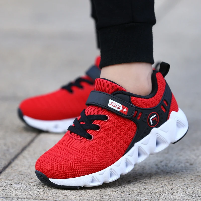 

ULKNN Children's sports shoes boys' red sport breathable flying weaving mesh Kids girls sneakers casual blue black red shoes
