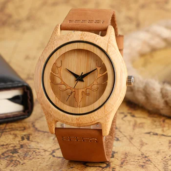 Hot Selling Bamboo Wristwatch Elk Pattern Dial Genuine Leather Band Strap Wrist Watch Deer Head Novel Bangle Men Women Watches
Hot Selling Bamboo Wristwatch Elk Pattern Dial Genuine Leather Band Strap Wrist Watch Deer Head Novel Bangle Men Women Watches