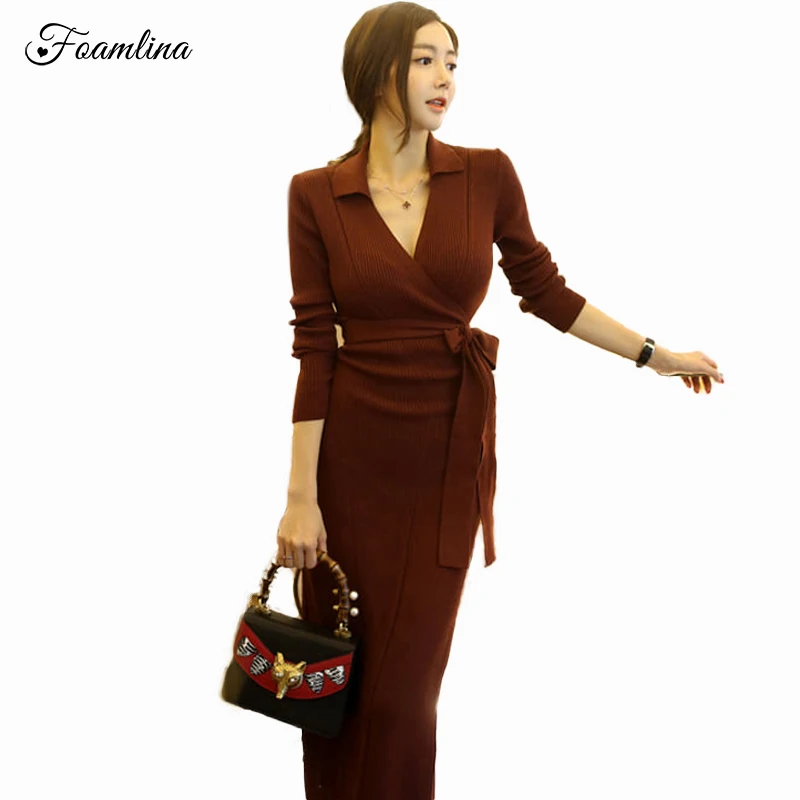Foamlina Autumn Winter Dress Women Knitted Sweater Dress Vestidos Sexy V-neck Long Sleeve Slim Stretch Midi Bodycon Dresses
Foamlina Autumn Winter Dress Women Knitted Sweater Dress Vestidos Sexy V-neck Long Sleeve Slim Stretch Midi Bodycon Dresses