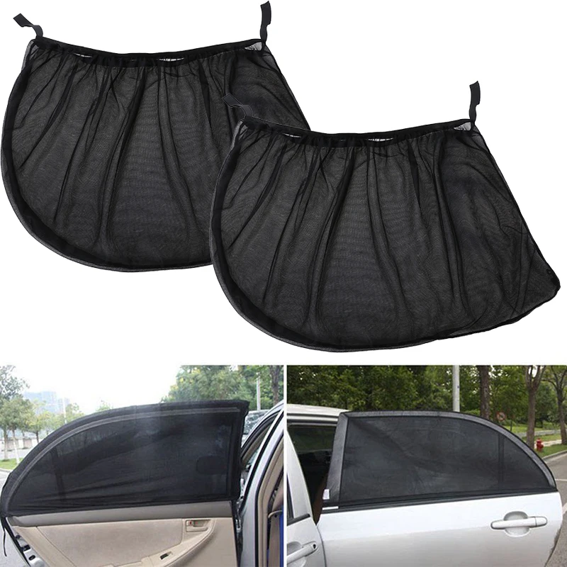 2 Pcs Mesh Fabric Auto Sun Visor Shade Cover Shield UV Protector Black Sunshade Curtain Car Rear Side Window Sun Shade