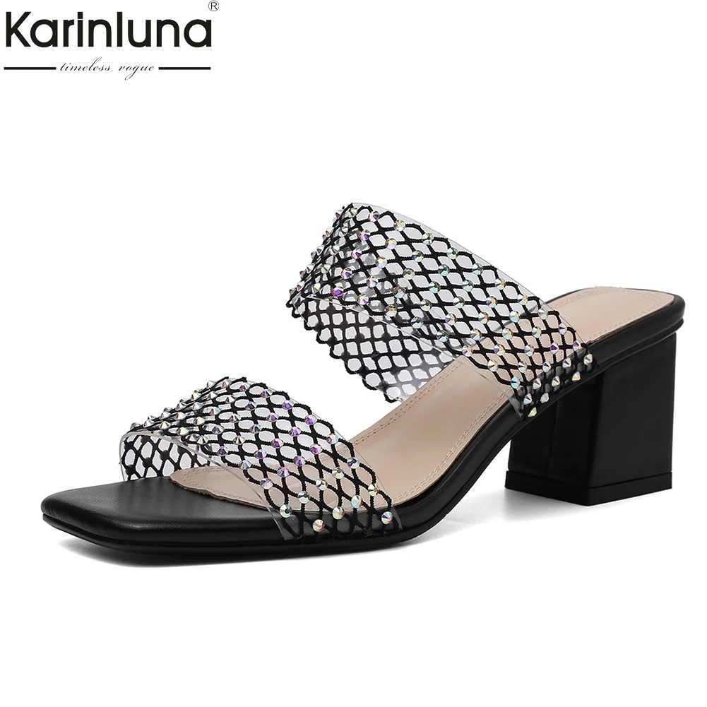 Fashion blings glitter mesh Slippers Woman Summer High Heels Mules Women Shoes Woman square heeled 2019 
Fashion blings glitter mesh Slippers Woman Summer High Heels Mules Women Shoes Woman square heeled 2019
