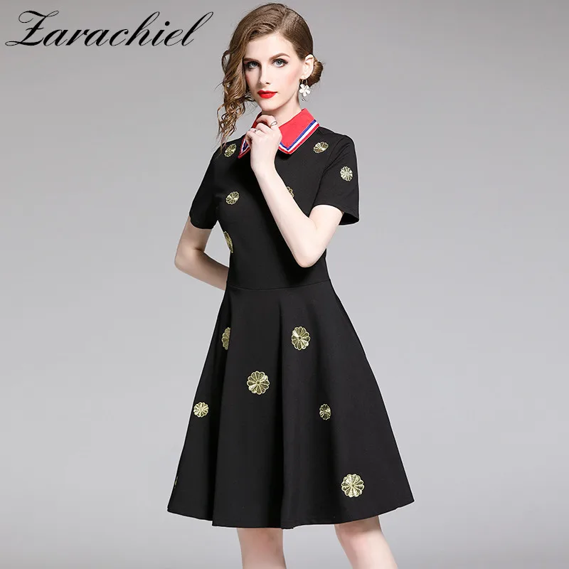Elegant Golden Floral Embroidery Dress 2019 New Summer Women Short Sleeve Vintage Contrast Striped Turn-Down Collar A-Line Dress
Elegant Golden Floral Embroidery Dress 2019 New Summer Women Short Sleeve Vintage Contrast Striped Turn-Down Collar A-Line Dress