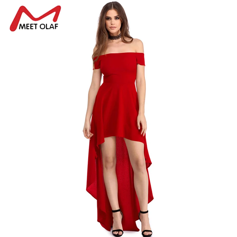 2017 Women Evening Party Dress Sexy Off-shoulder Slash Neck High Low Asymmetrical Female Solid Maxi Dresses Short Sleeve YL659 | Женская