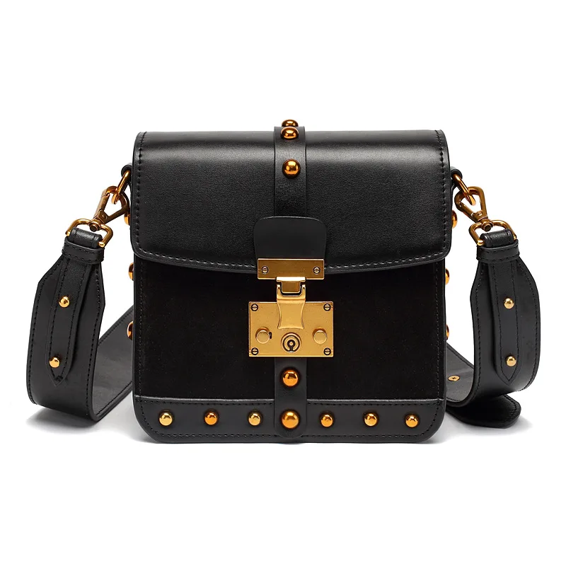Crossbody Bags for Women Small Rivet Retro Shoulder Bag Flap Diagonal Lock Genuine Leather Female Shoulder Bag