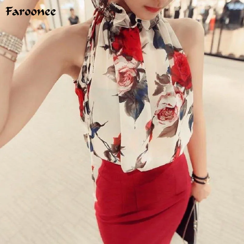 2019 Summer Women's Sleeveless Blouses Floral Print Halter Neck Women's Fashion Tops Women Casual Shirt Blouses Femininas HE008
2019 Summer Women's Sleeveless Blouses Floral Print Halter Neck Women's Fashion Tops Women Casual Shirt Blouses Femininas HE008