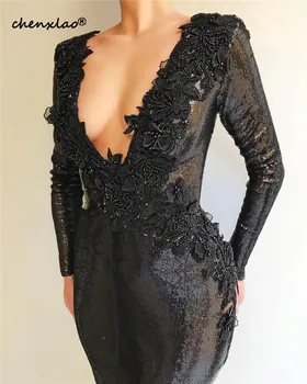 Black Mermaid Evening Dresses Sequin Deep V-Neck Full Sleeves Lace Appliques Beaded Long Evening Dress Formal Gowns Vestido
Black Mermaid Evening Dresses Sequin Deep V-Neck Full Sleeves Lace Appliques Beaded Long Evening Dress Formal Gowns Vestido