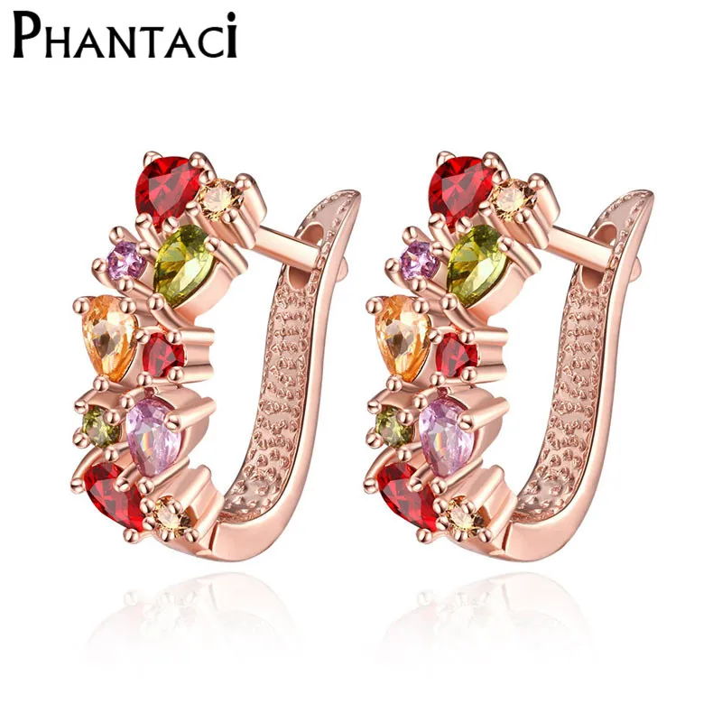 Image High Grade Fashion Jewelry Rose Gold Plated Earrings High Quality Multicolor AAA CZ Clip Earrings For Women