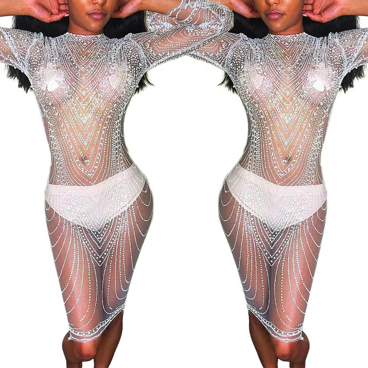 HOT! Sexy Party Dress Transparent Sequins Mid Dress Women Fashion Dresses See-through Nightclub Dress Vestidos Robe 2019
HOT! Sexy Party Dress Transparent Sequins Mid Dress Women Fashion Dresses See-through Nightclub Dress Vestidos Robe 2019