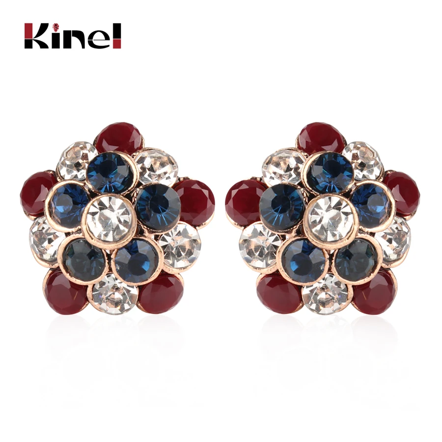 

Kinel Charm Vintage Crystal Flower Earring Antique Gold Ear Clamp Earrings For Women Gifts 2017 New Bohemia Jewelry Wholesale