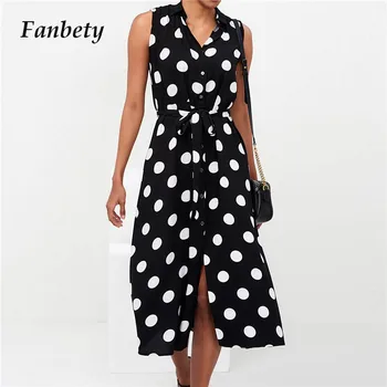 Fanbty Women button Chiffon Dress Elegant Sexy sleevelesss Dot Print Turn-down Collar Dress Ladies Summer Slash party Dresses
Fanbty Women button Chiffon Dress Elegant Sexy sleevelesss Dot Print Turn-down Collar Dress Ladies Summer Slash party Dresses
