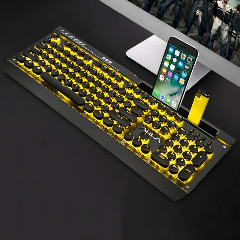 Steampunk Retro Gaming Keyboard Black Blue Switch LED Computer Gaming Keyboards With Shelf 104 Keys Backlit Mechanical Keyboard
Steampunk Retro Gaming Keyboard Black Blue Switch LED Computer Gaming Keyboards With Shelf 104 Keys Backlit Mechanical Keyboard