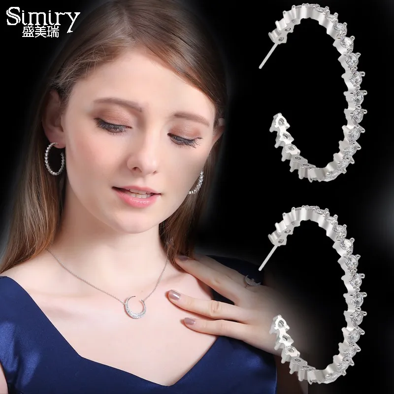 SIMIRY New Fashion Jewelry 35mm CZ Hoop Earrings S925 Sterling Silver Post Hoop Earrings for Women Gifts Party
SIMIRY New Fashion Jewelry 35mm CZ Hoop Earrings S925 Sterling Silver Post Hoop Earrings for Women Gifts Party
