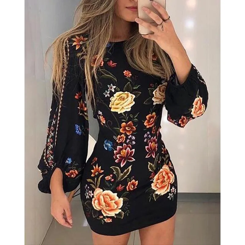 2019 Vintage Women Cutout Back Long Lantern Sleeve Floral Print Dress Long Sleeve Dress Black bodycon dress
2019 Vintage Women Cutout Back Long Lantern Sleeve Floral Print Dress Long Sleeve Dress Black bodycon dress