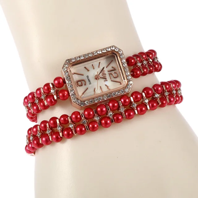 hot sale design!ms pearl rhinestone quartz  watch