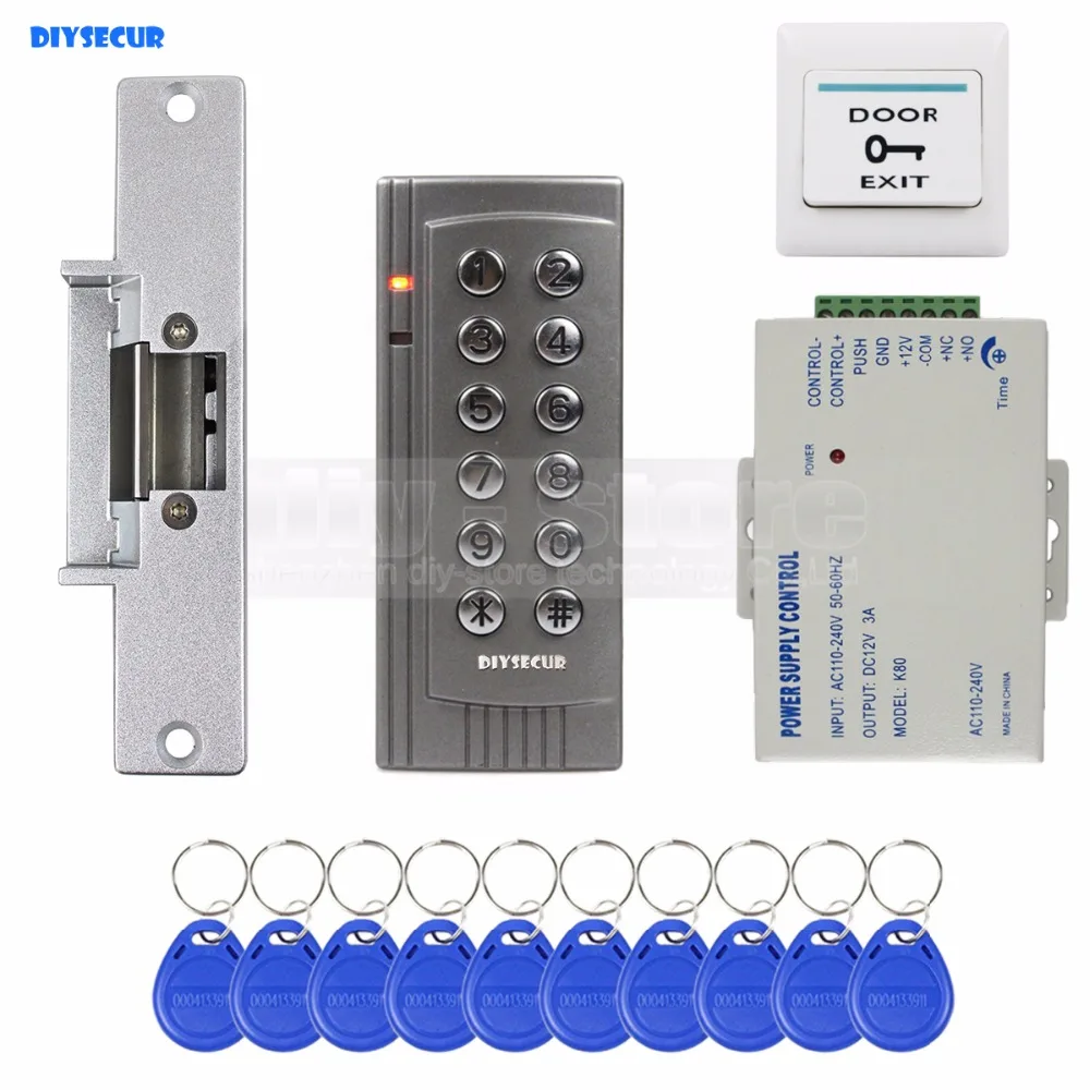 DIYSECUR K4 125KHz RFID EM Reader Door Access Control System Kit + Lock Electronic Exit Button | Безопасность и защита