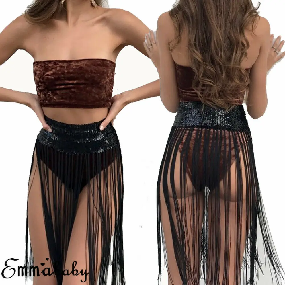 2019 Newest Hot Sexy Women Sequin Shiny Club Mini Skirts Ladies Summer Holiday Party Beach Dance Tassel Fringe Wear | Женская одежда