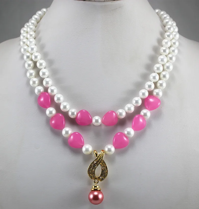 perfect match 2 rows 8mm white shell pearl mixed red heart jade necklace with 14mm designed pink shell pearl pendant necklace
perfect match 2 rows 8mm white shell pearl mixed red heart jade necklace with 14mm designed pink shell pearl pendant necklace