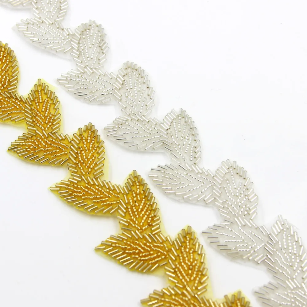 1 Yard Silver/Golden Hot-fix Handmade Leaves Beads Rhinestone Chain Wedding Dress Decor with 48pcs of 3.5*2cm Leaves
1 Yard Silver/Golden Hot-fix Handmade Leaves Beads Rhinestone Chain Wedding Dress Decor with 48pcs of 3.5*2cm Leaves