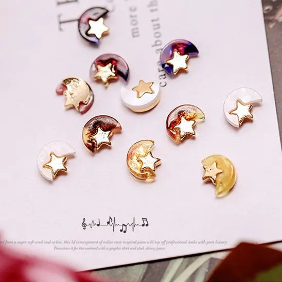 

20pcs natural amber metal nail art moon star stone jewelry Japanese alloy nail art decoration shining luxury nail accessory