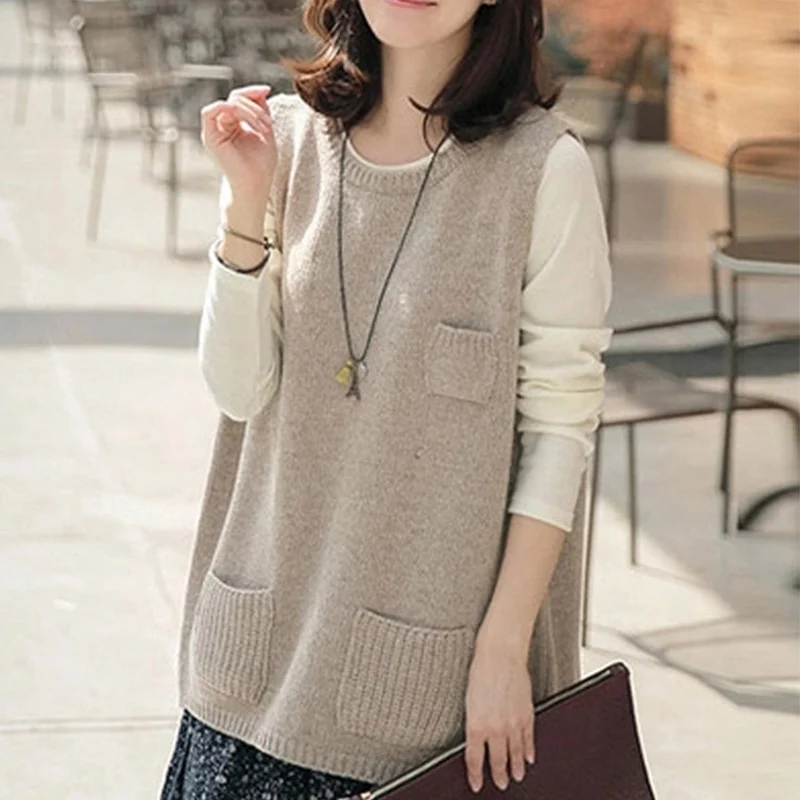 Split Sleeveless Knitted Women's Sweaters Vests Loose Pocket Office Lady Pullovers Vest 2019 Autumn Korean Women Sweater Tops
Split Sleeveless Knitted Women's Sweaters Vests Loose Pocket Office Lady Pullovers Vest 2019 Autumn Korean Women Sweater Tops