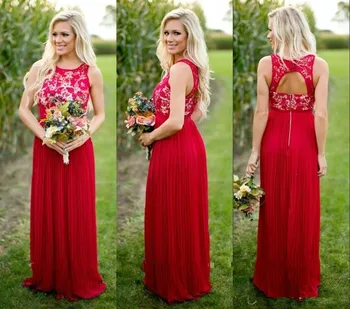 Bridesmaid Dresses 2019 Red Jewel Neck Illusion Lace Ruffle Sleeveless Chiffon Hollow Back Floor Length Party Dresses Wedding
Bridesmaid Dresses 2019 Red Jewel Neck Illusion Lace Ruffle Sleeveless Chiffon Hollow Back Floor Length Party Dresses Wedding