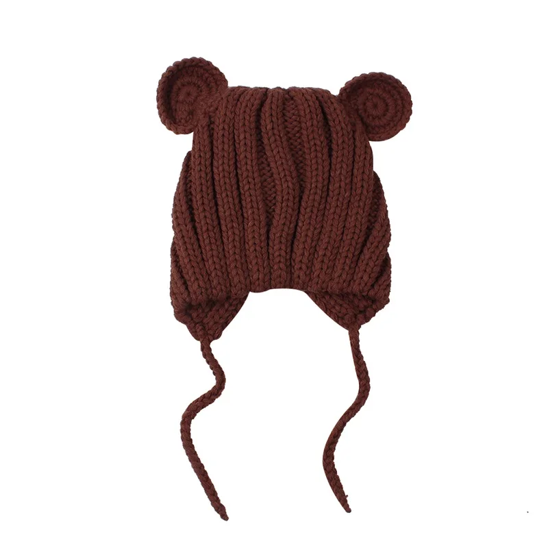 Korean Cute Baby Beanie Hat Knitted Fashion Girls Hat With Ears Lovely Lace Up Boys Hat Warm Autumn Toddler Hat Baby Accessories (17)