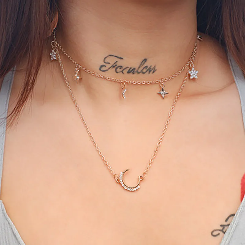 Hot Sale Two Layers Chain Moon Star Rhinestone Choker Necklaces for Women Simple Pendants Boho New Jewelry Gifts Necklace
Hot Sale Two Layers Chain Moon Star Rhinestone Choker Necklaces for Women Simple Pendants Boho New Jewelry Gifts Necklace