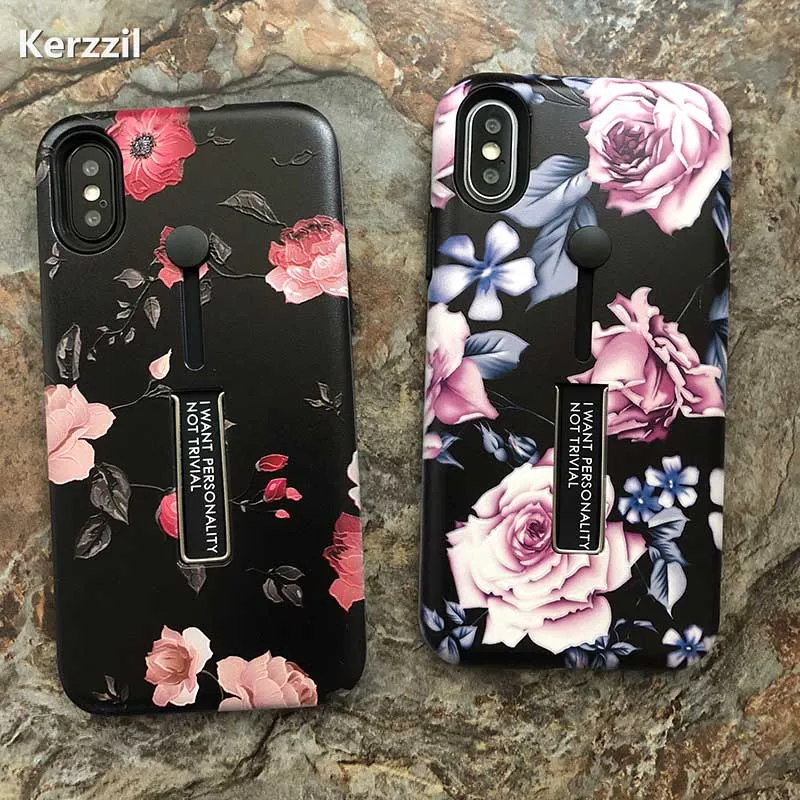 Фото Kerzzil Cartoon Flamingos Floral Flower Vintage Case For iphone 7 8 Plus Holder Stand Phone Cover for X 6 6s Back | Мобильные