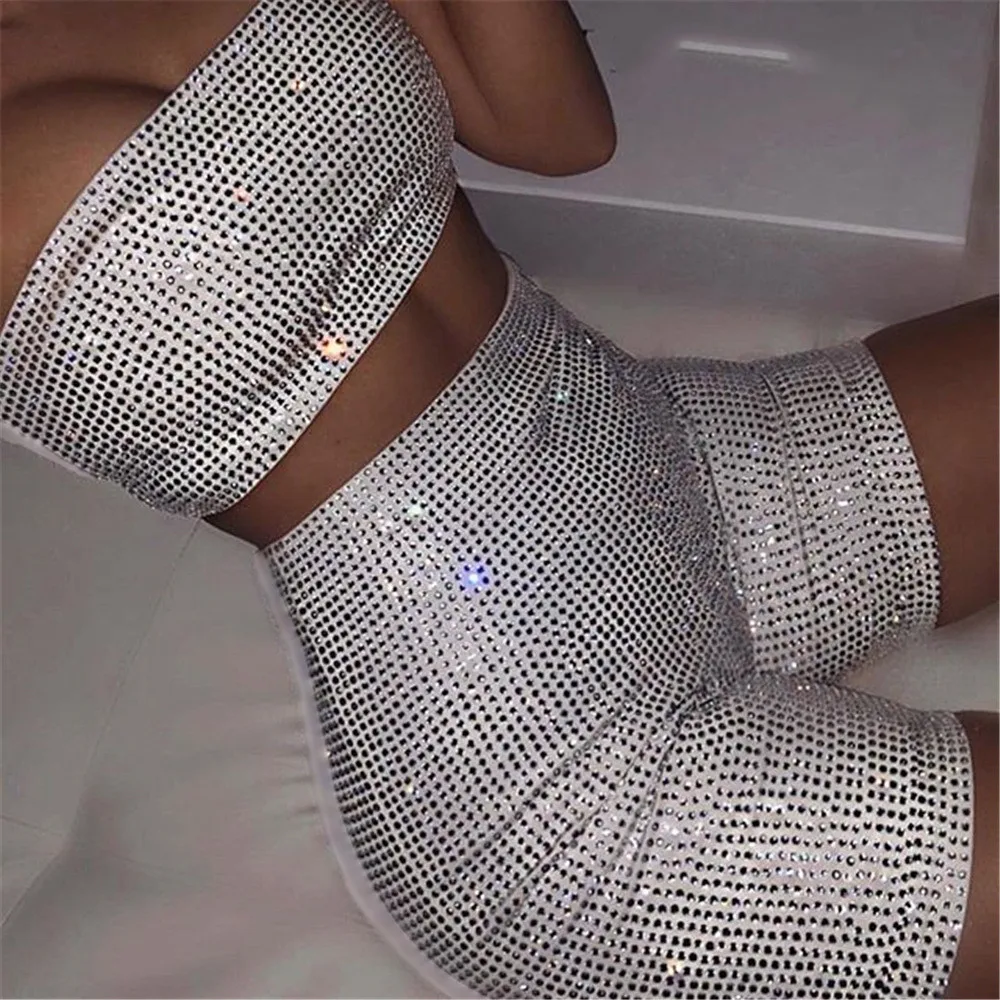 White Rhinestones Sexy Two Piece Short Set For Women Matching Sets Beach Party Club Outfits Summer 2 Piece Set
White Rhinestones Sexy Two Piece Short Set For Women Matching Sets Beach Party Club Outfits Summer 2 Piece Set