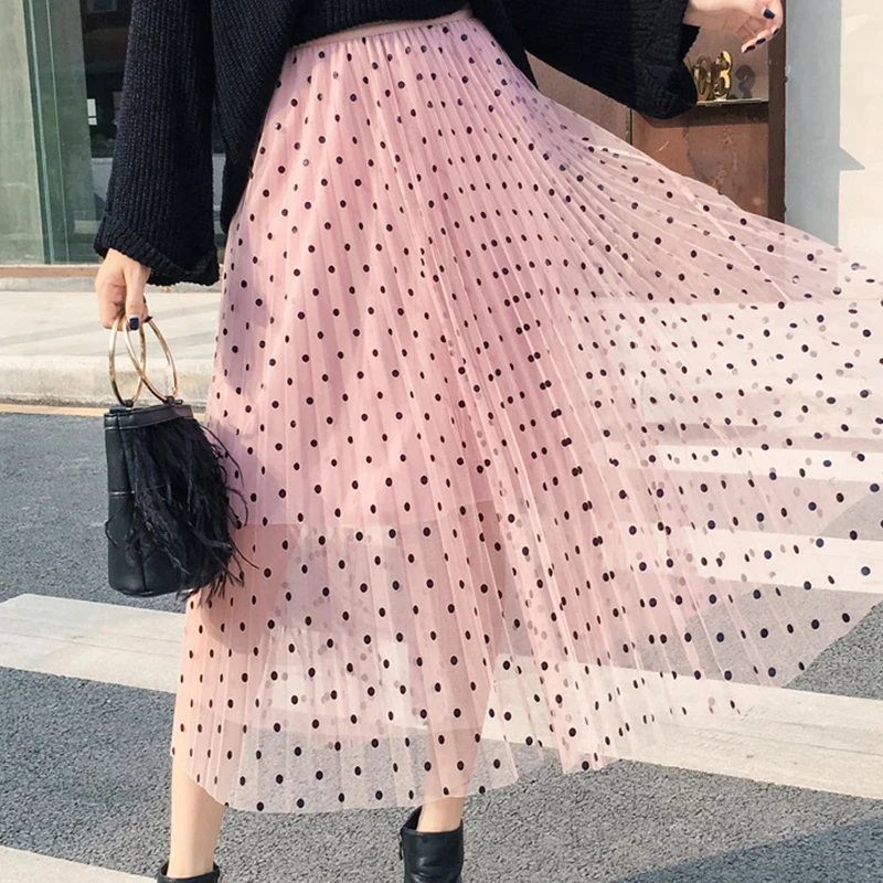 B Elegant Women Skirt High Waist Wave Point Print Mesh Sweet A Line Knee Length Mesh Party Pettiskirt faldas mujer moda 2019
B Elegant Women Skirt High Waist Wave Point Print Mesh Sweet A Line Knee Length Mesh Party Pettiskirt faldas mujer moda 2019