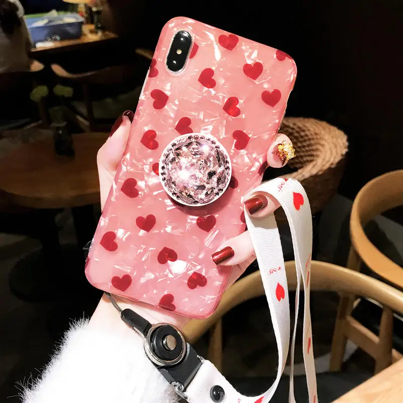 Pink Girly Love Heart Shiny Shelly luxury 3D Diamond Handle Lanyard silicone cover for iphone MAX XS XR 6 7 8 plus X phone cases
Pink Girly Love Heart Shiny Shelly luxury 3D Diamond Handle Lanyard silicone cover for iphone MAX XS XR 6 7 8 plus X phone cases