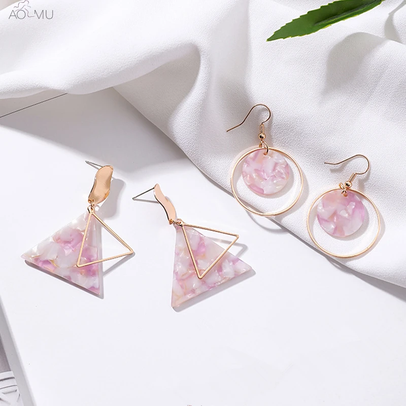 AOMU 925 Sterling Silver Pin Fashion Geometric Acrylic Metal Double Triangle Round Drop Earrings For Women Pink Party Brincos
AOMU 925 Sterling Silver Pin Fashion Geometric Acrylic Metal Double Triangle Round Drop Earrings For Women Pink Party Brincos