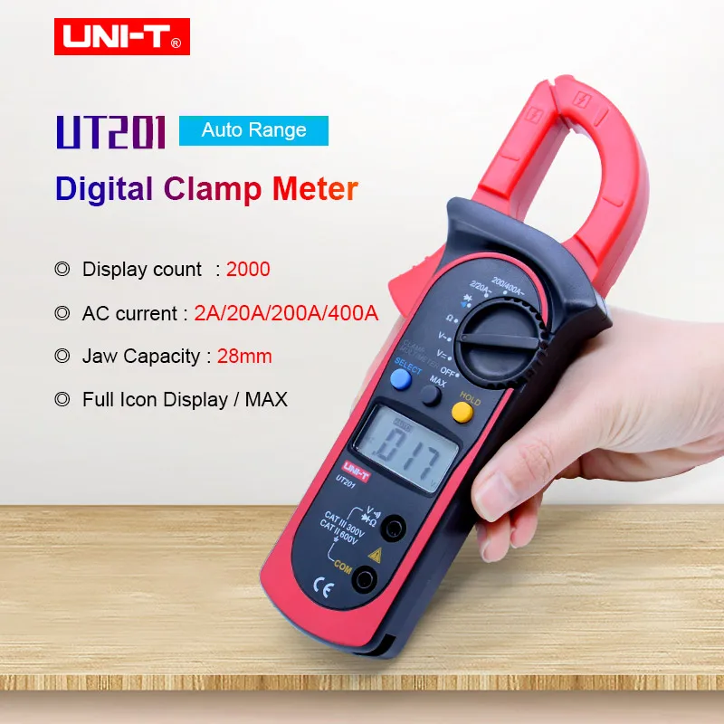 UNI-T UT201 Digital Clamp Meter AC DC voltmeter AC Ammeter LCD Digital Clamp Multimeter Auto range Data hold 2000 Count ohmmeter
UNI-T UT201 Digital Clamp Meter AC DC voltmeter AC Ammeter LCD Digital Clamp Multimeter Auto range Data hold 2000 Count ohmmeter