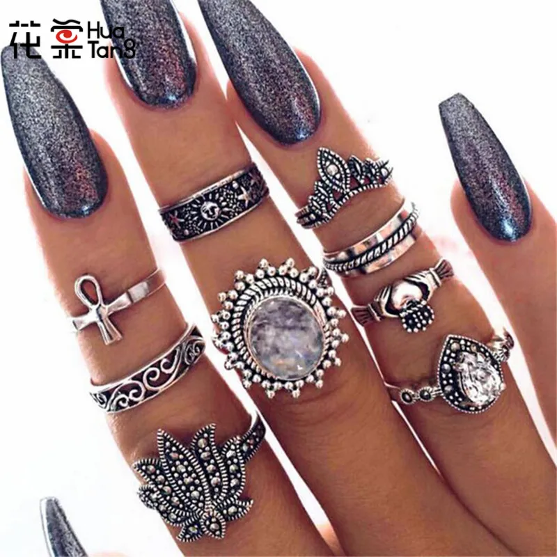 HuaTang Vintage Antique Silver Water Drop Ring Set Crystal Flower Craving Hollow Rings Round Ring Jewelry 9pcs/set 6001
HuaTang Vintage Antique Silver Water Drop Ring Set Crystal Flower Craving Hollow Rings Round Ring Jewelry 9pcs/set 6001
