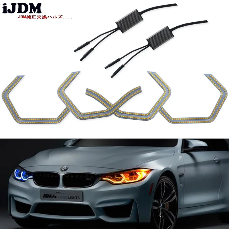 

iJDM Concept M4 Iconic Style Switchback Dual-Color LED Angel Eye Kit w/ Relay Wirings For BMW 2 3 4 5 Series Headlight Retrofit