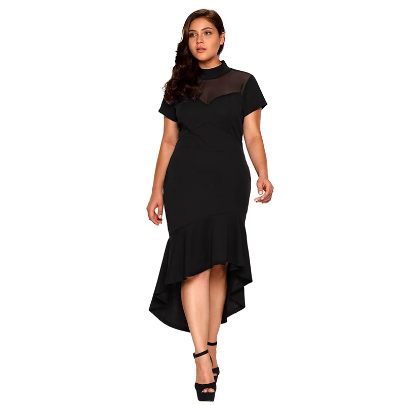 Plus Size Solid Color Mesh Splicing High Neck Sexy Dress Short Sleeve Slim Irregular Summer Women Ruffles Hem Mermaid Dress XXL
Plus Size Solid Color Mesh Splicing High Neck Sexy Dress Short Sleeve Slim Irregular Summer Women Ruffles Hem Mermaid Dress XXL