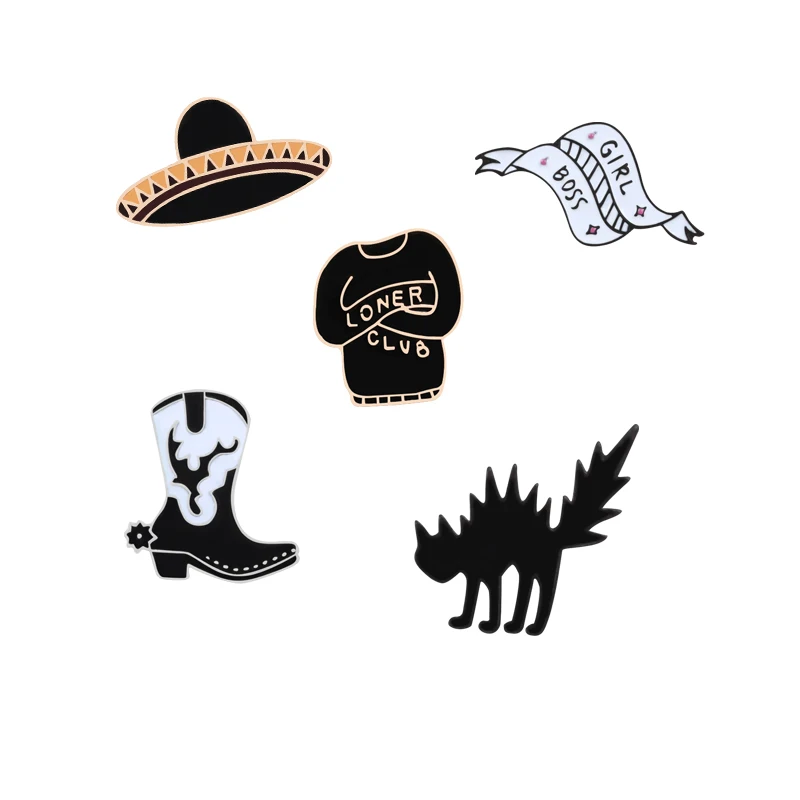 Personality Punk Enamel Pins Brooch Fashion Hat Boots Black Cat Boss and Girl Pin Woman Men's Denim Sweater Jewelry Accessories
Personality Punk Enamel Pins Brooch Fashion Hat Boots Black Cat Boss and Girl Pin Woman Men's Denim Sweater Jewelry Accessories
