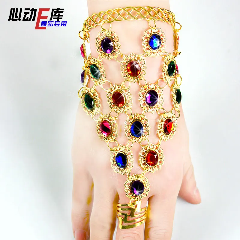 Фото Красочный драгоценный камень цельный браслет на палец цепочка танцевальные