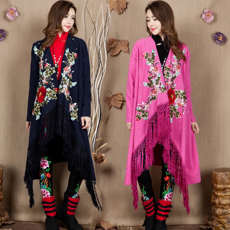Ethnic Style Women's Embroidered Coat Cloak Cardigan Tassel Big Shawl Cape Woolen Coat B15
Ethnic Style Women's Embroidered Coat Cloak Cardigan Tassel Big Shawl Cape Woolen Coat B15