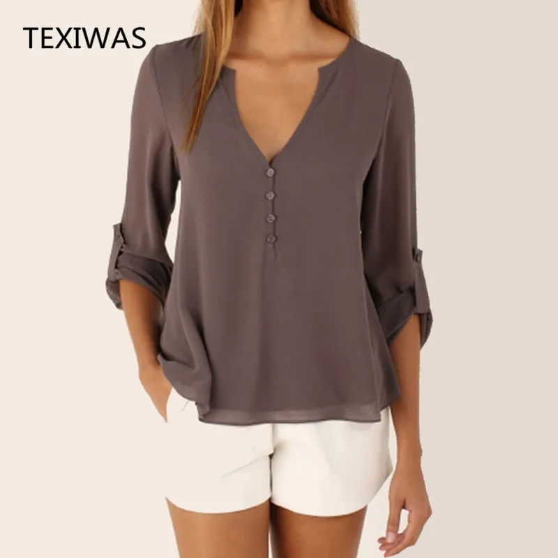TEXIWAS Plus Size S - 5XL Women Loose Shirt Three Quarter Sleeve deep V Neck Chiffon Blouse Shirt Women Tops Solid Shirt Blusas
TEXIWAS Plus Size S - 5XL Women Loose Shirt Three Quarter Sleeve deep V Neck Chiffon Blouse Shirt Women Tops Solid Shirt Blusas