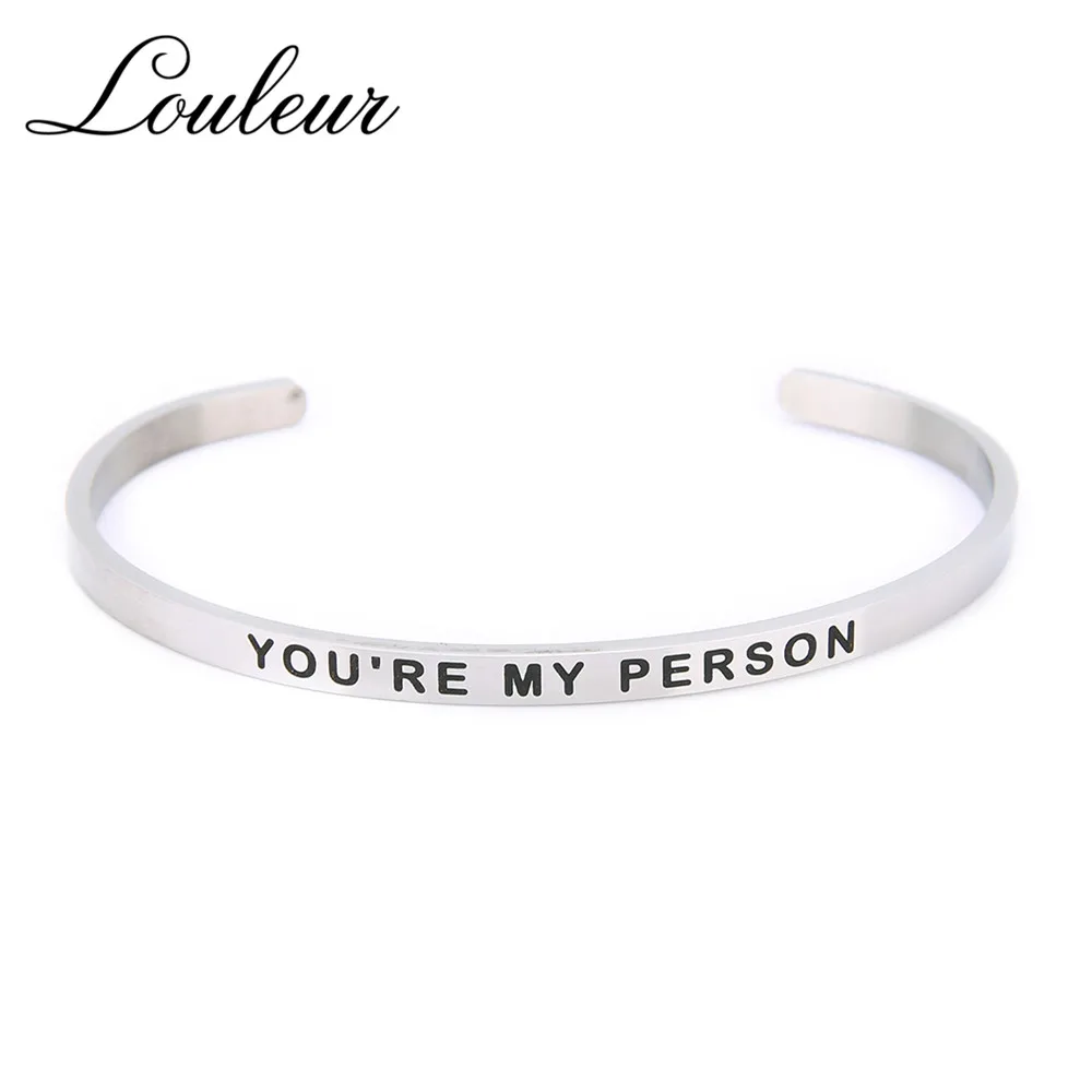 LOULEUR 4mm Width You're My Person Stainless Steel Bangle Lettering Outside Carved Cuff Bangles Bracelets For Men Women Gift
LOULEUR 4mm Width You're My Person Stainless Steel Bangle Lettering Outside Carved Cuff Bangles Bracelets For Men Women Gift