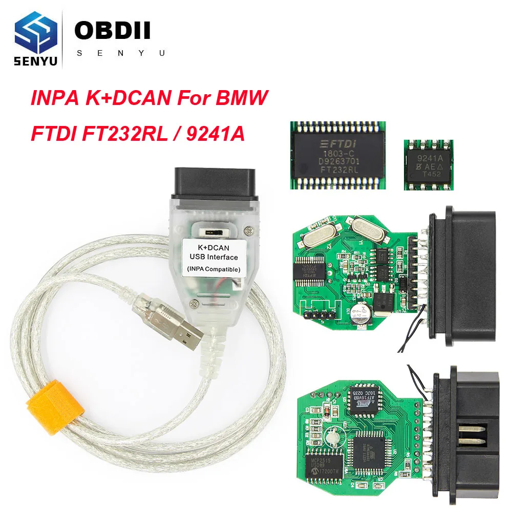 

For BMW OBD2 Scanner INPA K+DCAN FTDI FT232RL Chip with Switch Cable USB interface Inpa k dcan OBD OBD2 Car Diagnostic Auto Tool